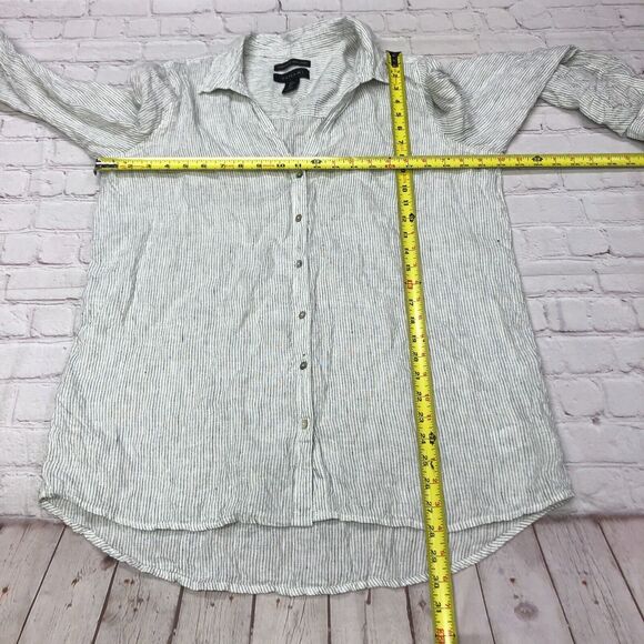 Tahari Women Long Sleeve 100% Linen Button Shirt Top Size Large Stripe B272 -13 - Picture 2 of 12